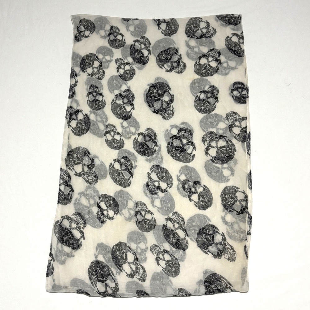 Y2K Skull Scarf Unisex OS White Black Gauze Gothic Grunge Punk Emo Macabre